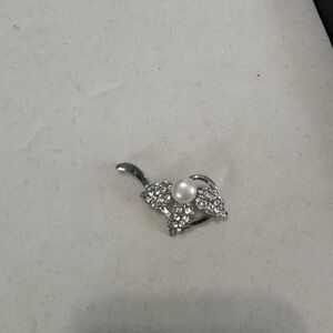 Elegant Silver Pearl Floral Brooch